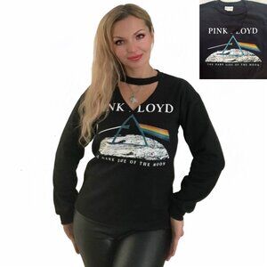 Licensed PINK FLOYD Music band fleece sweatshirt with choker V-neck XS,S,M,L,XL